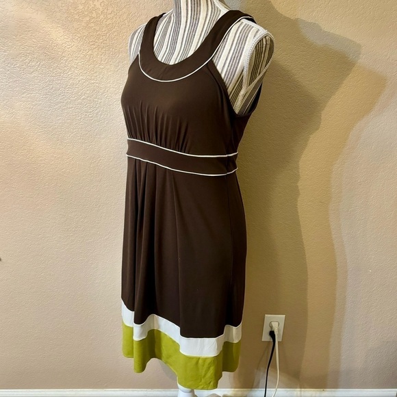 Banana Republic Dress Small Stretch Brown White Avocado Green Sleeveless Boho - Picture 7 of 14